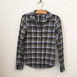 TNF Olive Green Lavender Flannel Button-Up Shirt